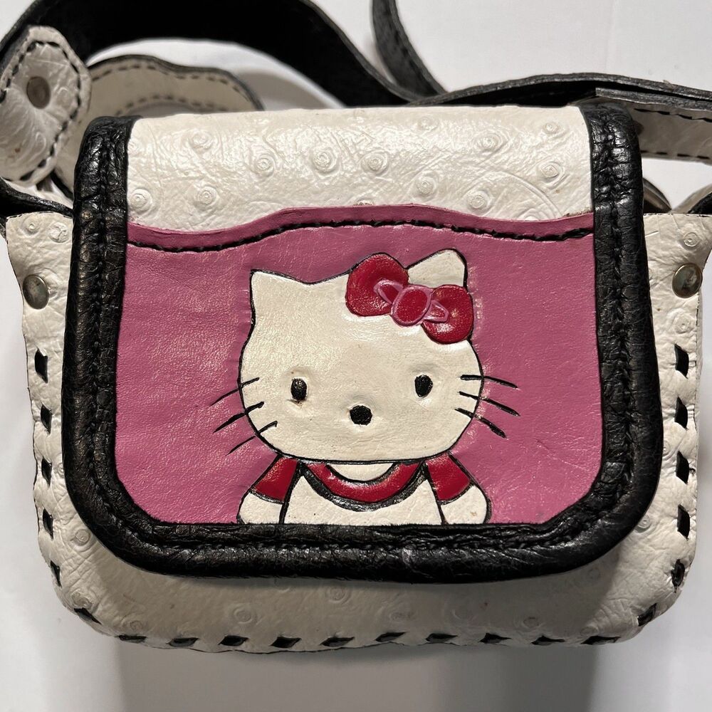 Hello Kitty Hand Painted Ostrich Embossed Leather Shoulder Bag